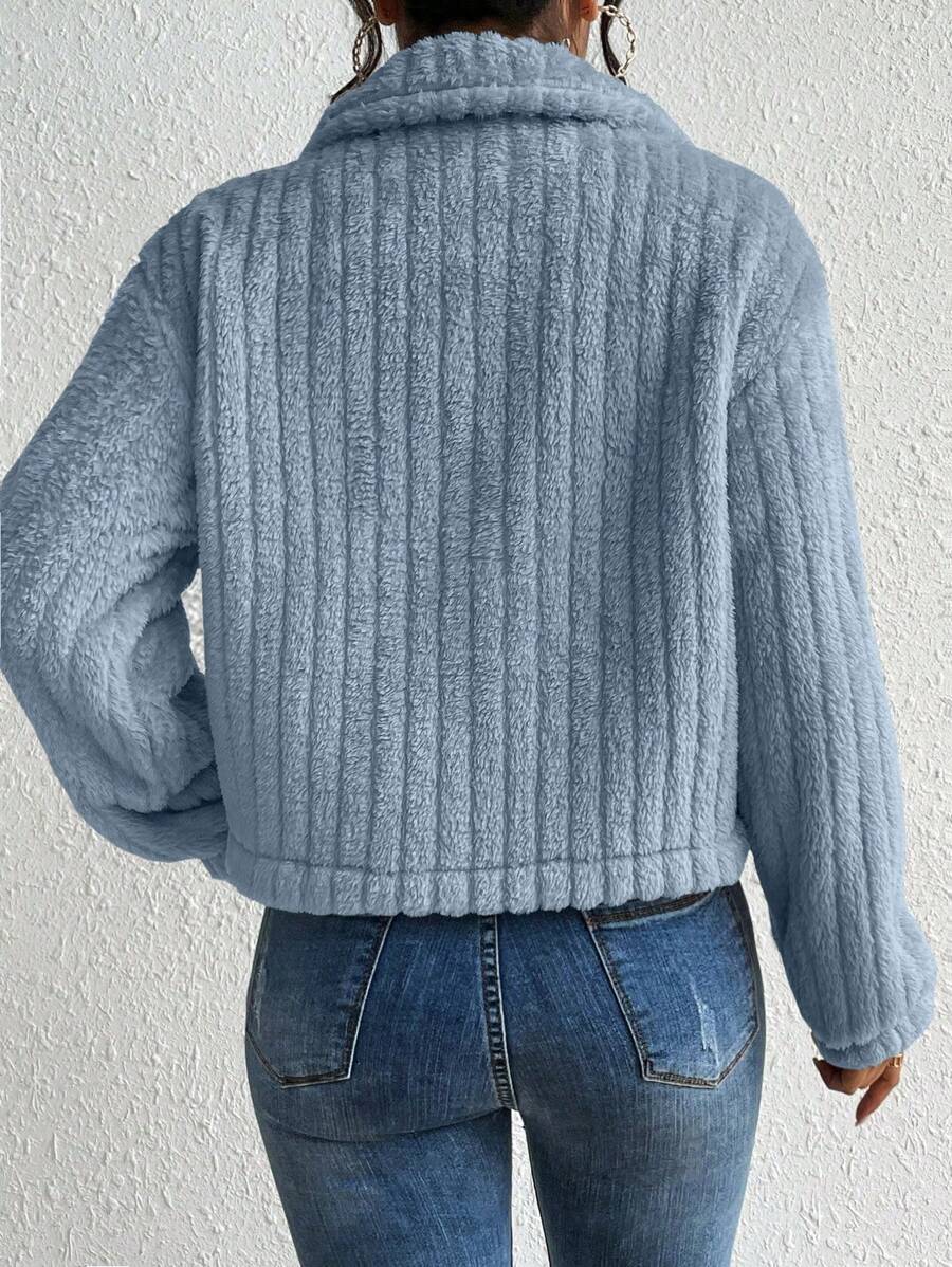 EMERY ROSE Flap Detail Fluffy Jacket Fall Winter Cloth For Women