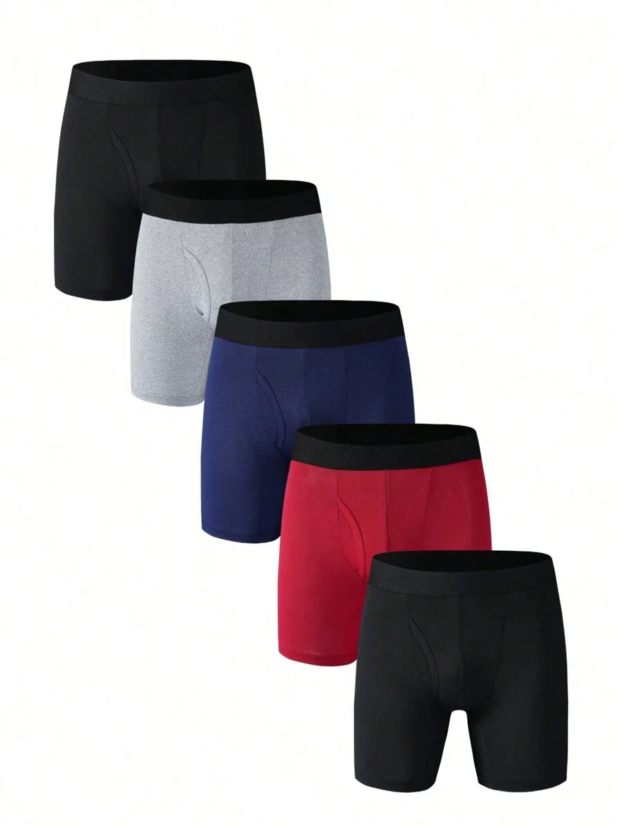 Solid Color Men's Four-Corner Open Fly Underwear (Pack Of 5)
