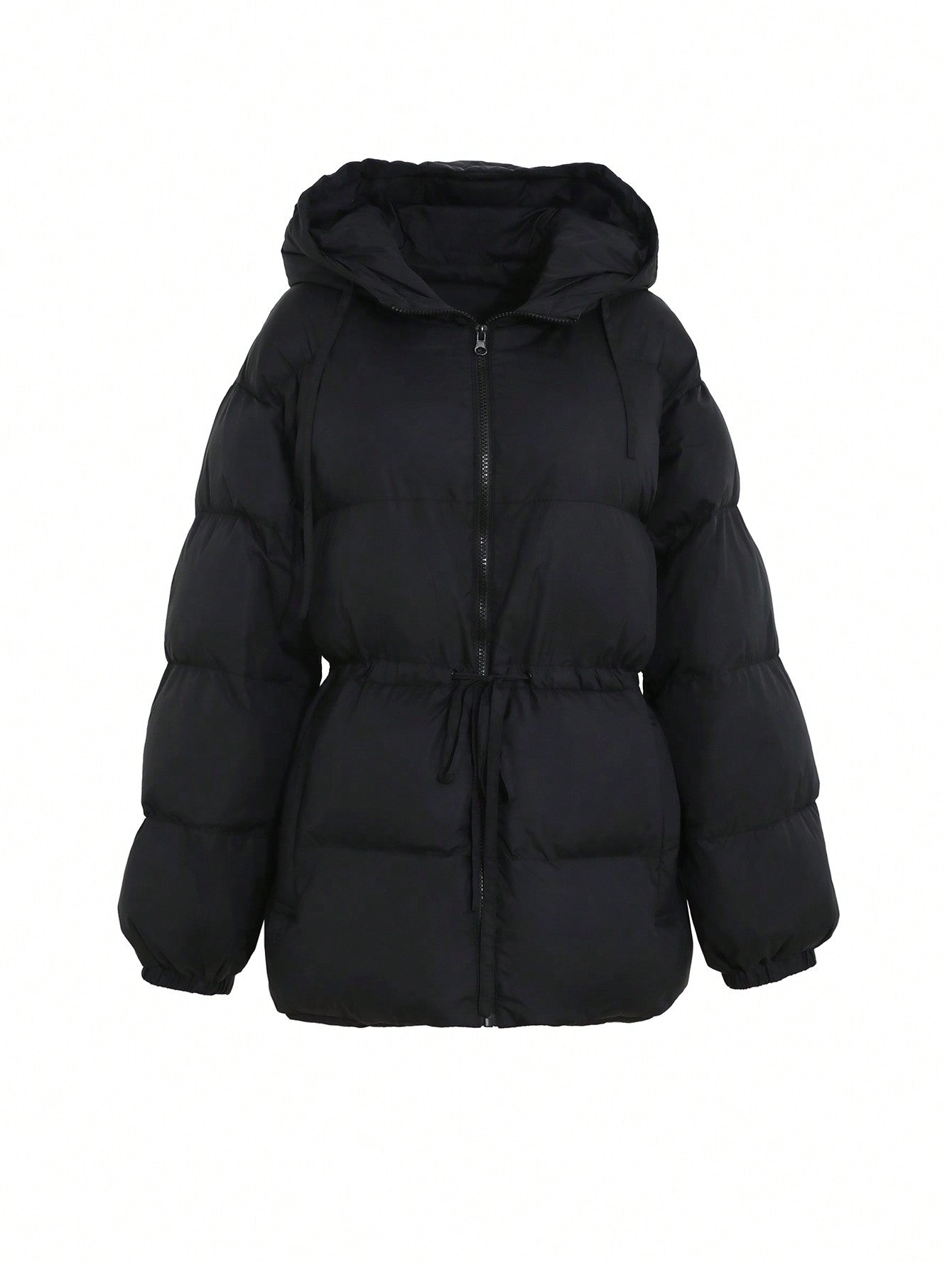 DAZY Women's Hooded Cinched Waist Loose Fit Long Sleeve Padded Coat, Winter Women Clothes, Padded Coat Women Jacket