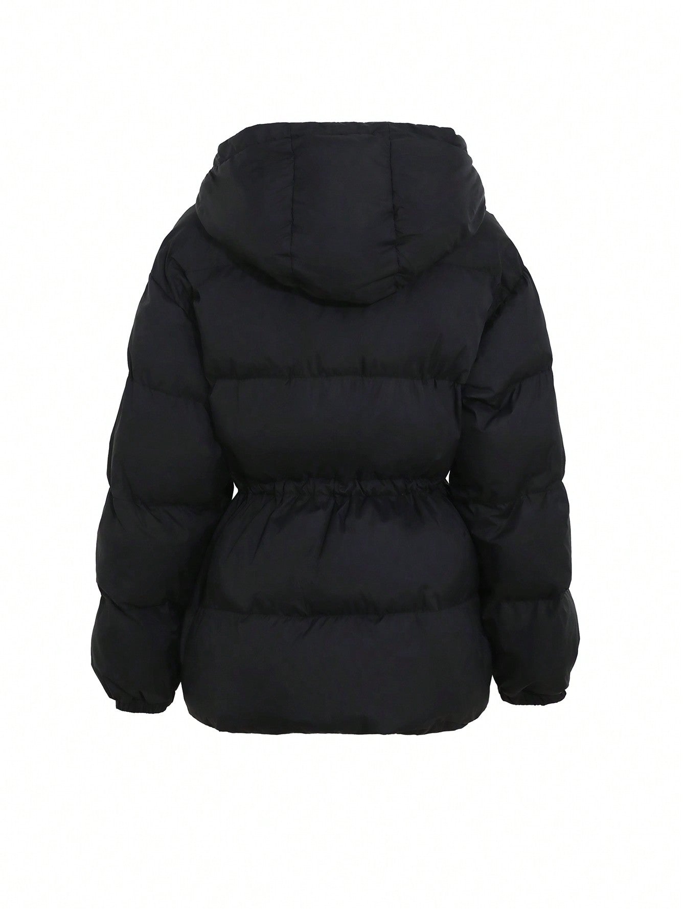 DAZY Women's Hooded Cinched Waist Loose Fit Long Sleeve Padded Coat, Winter Women Clothes, Padded Coat Women Jacket
