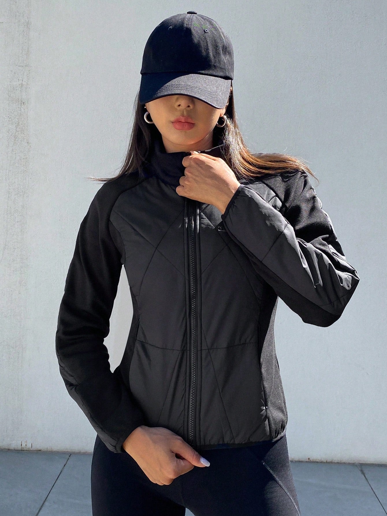 DAZY Women's Casual Plaid Paneled High Neck Padded Coat, Autumn Winter, Winter Women Clothes, Padded Coat Women Jacket