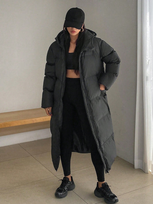 DAZY Women's Loose-Fit Long Hooded Padded Coat, Long-Sleeved ,Winter Women Clothes,Winter Coat Women