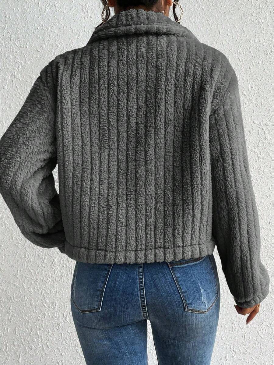 EMERY ROSE Flap Detail Fluffy Jacket Fall Winter Cloth For Women
