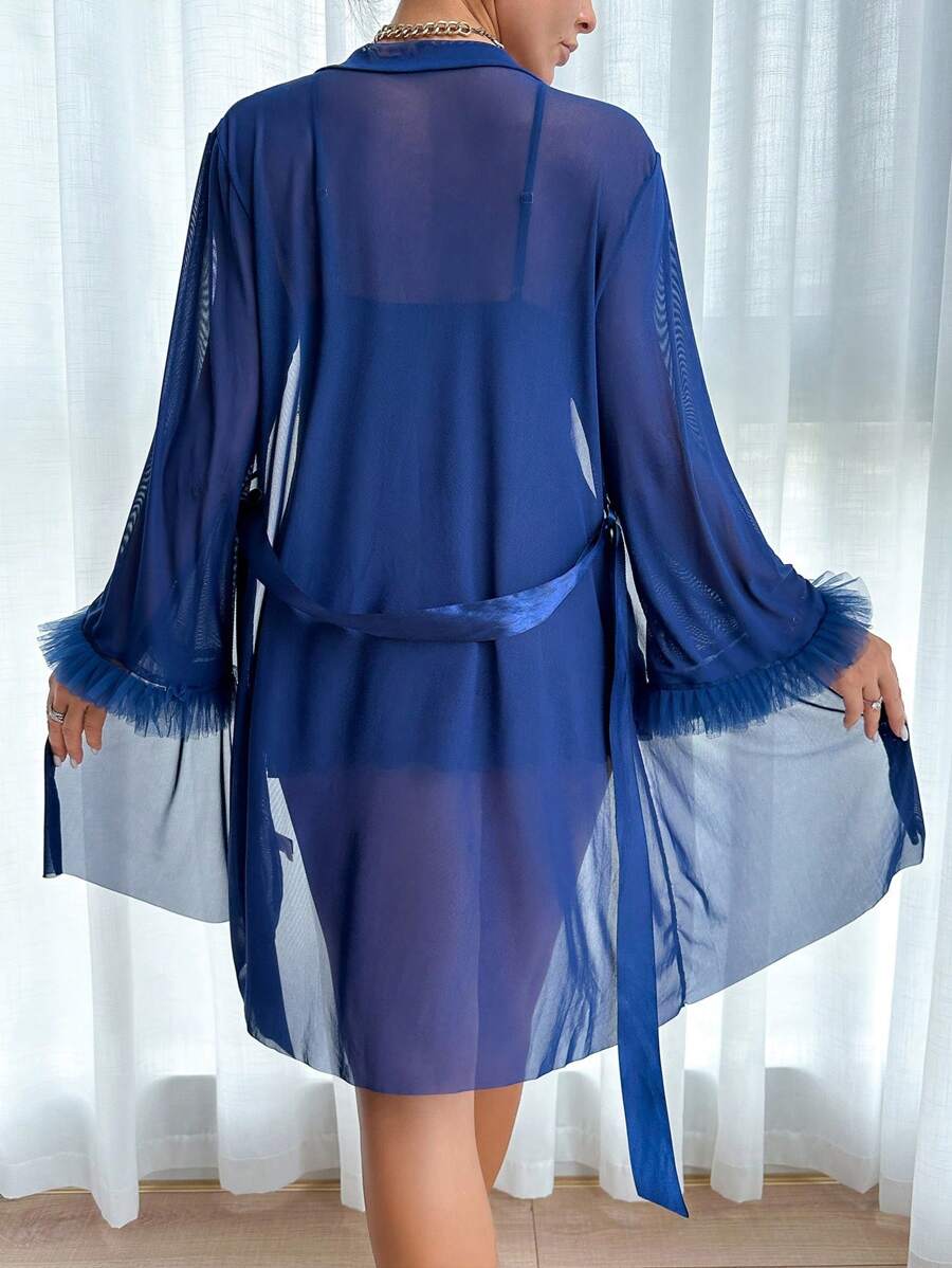 Slumberist 2pcs Set: Fishbone Style Cinch Waist Lace Cami Nightgown