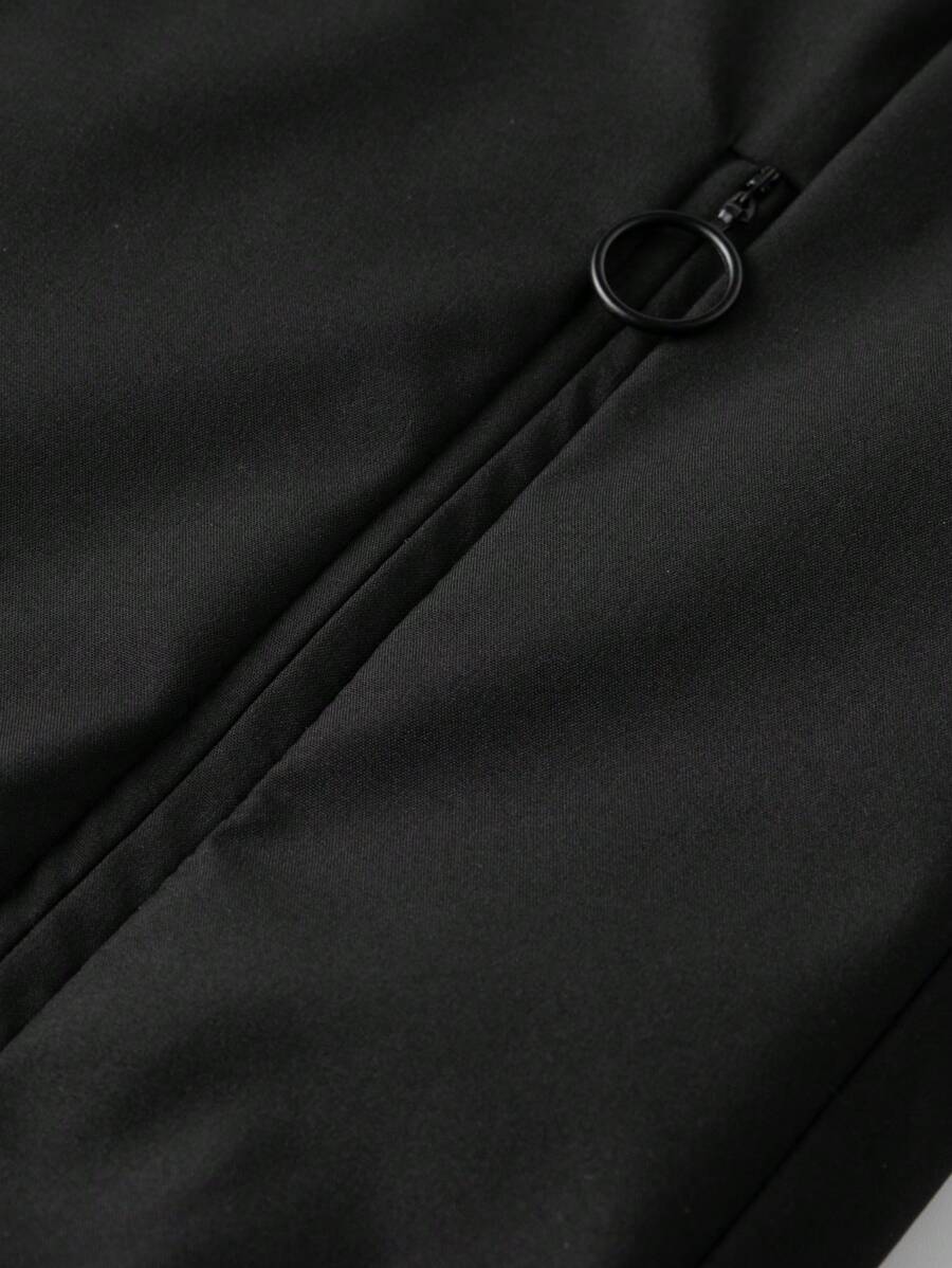 Manfinity EMRG Men's Solid Color Zipper Fashion Versatile Outdoor Windbreaker Jacket Black Bomber