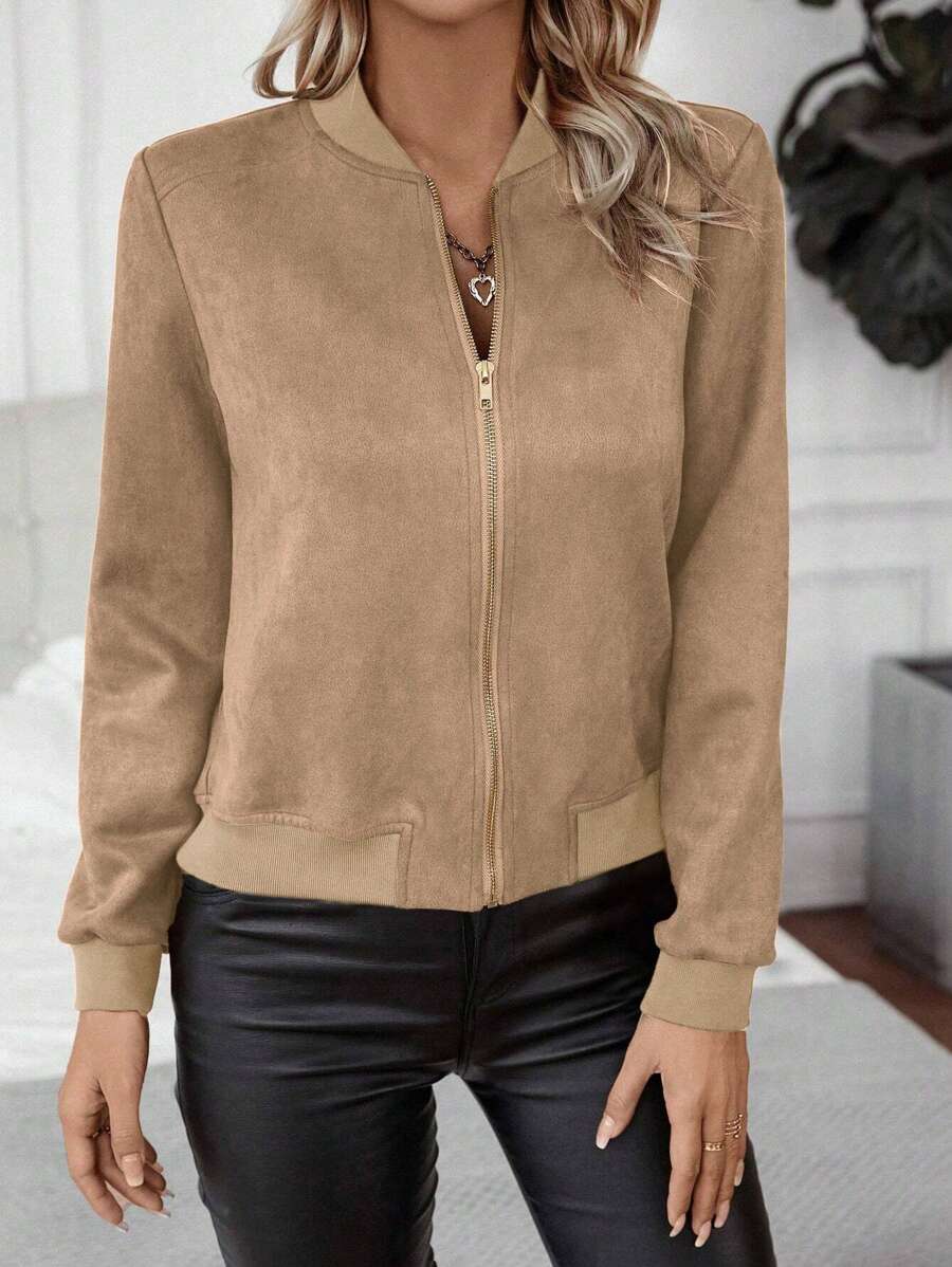 Calvaya Zip Up Bomber Jacket Fall Winter Cloth For Women