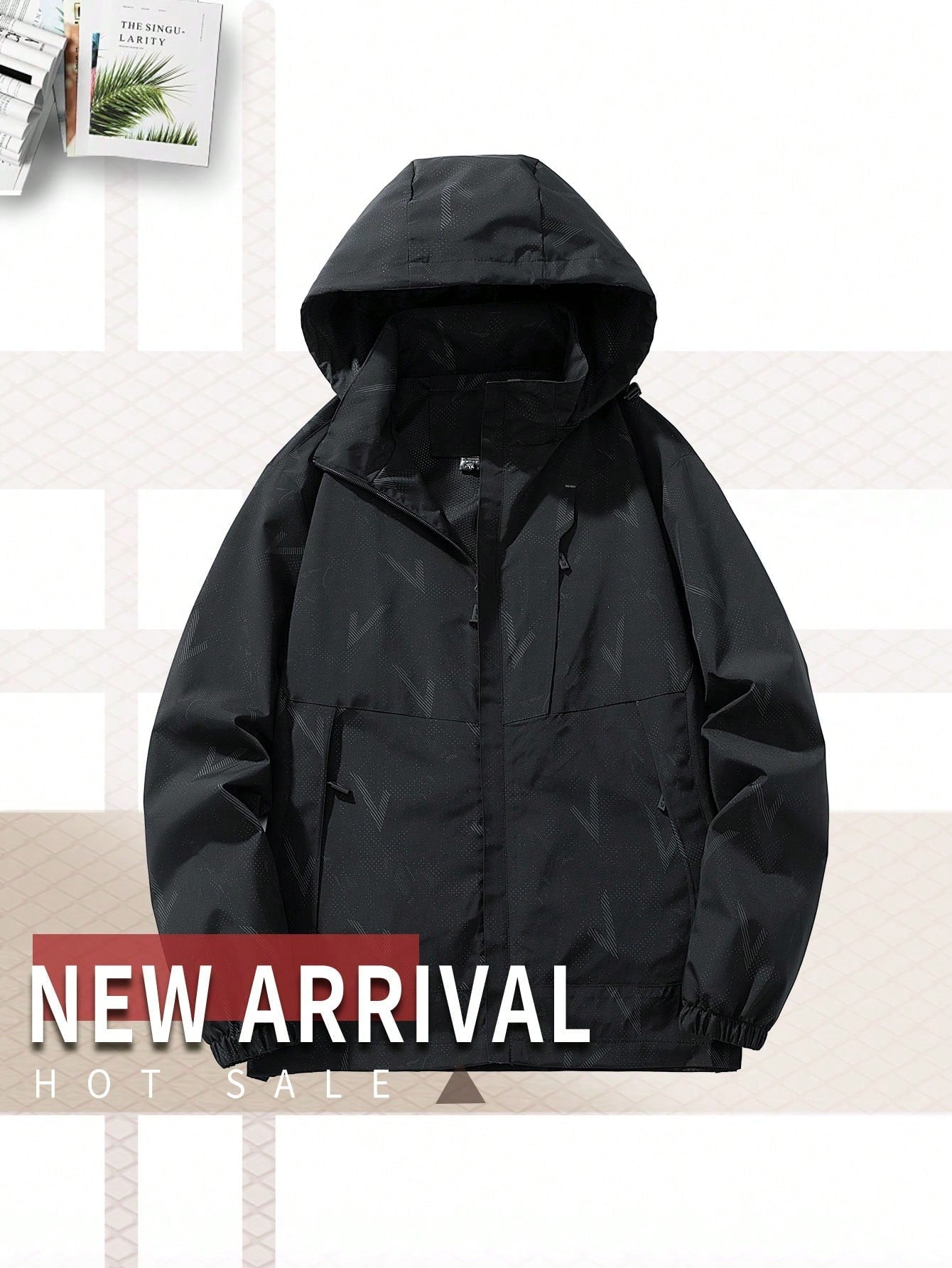 Men's Spring Autumn Waterproof Hooded Windbreaker Jacket, Outdoor Sports Detachable Raincoat, High Quality Full Logo Print