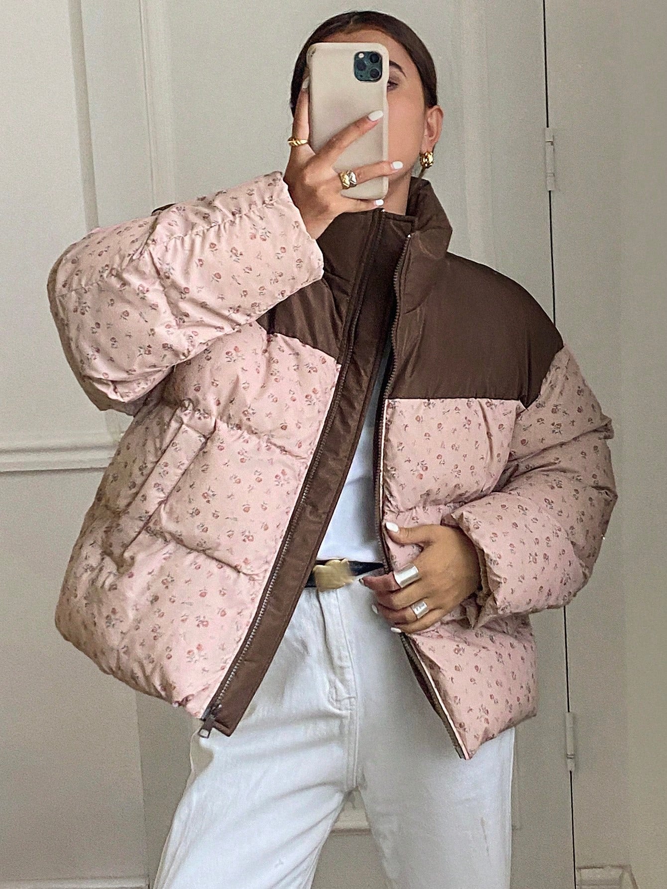 DAZY Women's Simple Printed Long Sleeve Padded Coat/Jacket, Winter Women Clothes, Padded Coat Women
