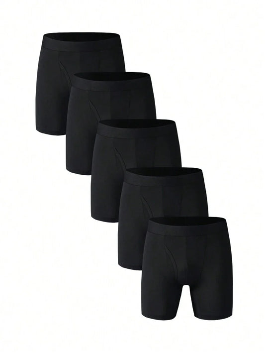 5pcs/Pack Men's Solid Color Breathable Boxer Briefs