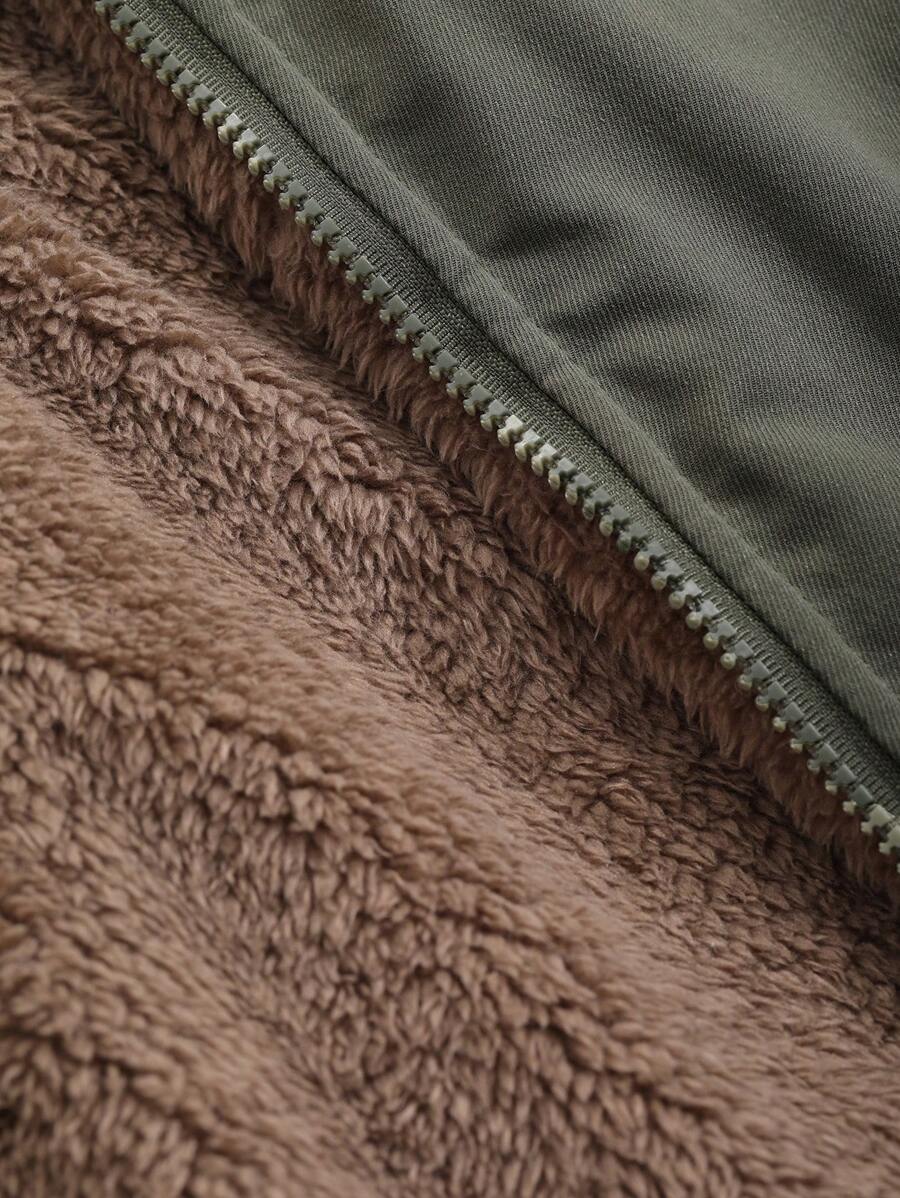 DAZY 1pc Women Solid Color Loose Fit Long Sleeve Pocket Fleece Casual Jacket, Winter Women Clothes, Winter Coat Women