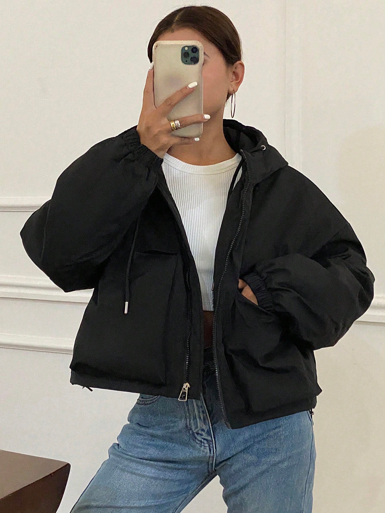 DAZY Women's Simple Solid Color Long Sleeve Padded Coat For Daily Wear, Winter Women Clothes, Padded Coat Women Jacket