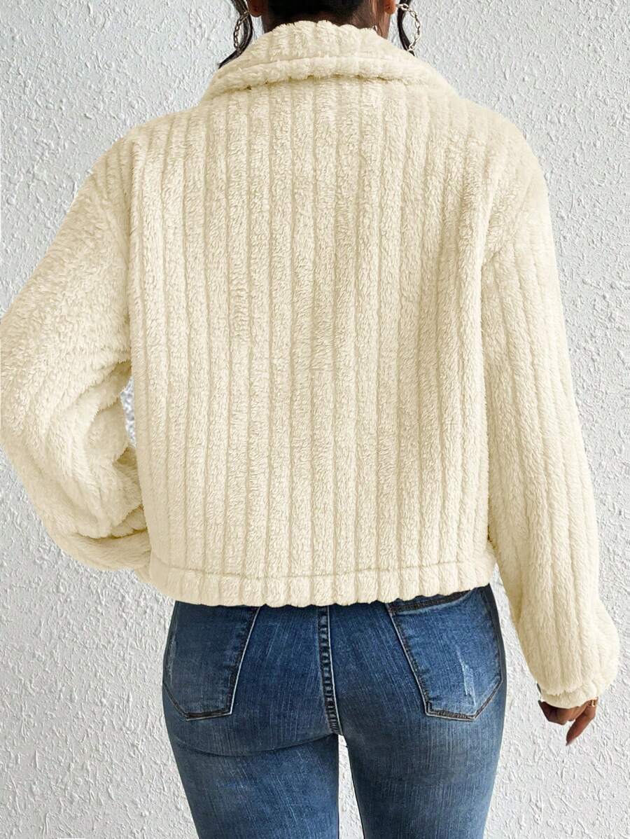 EMERY ROSE Flap Detail Fluffy Jacket Fall Winter Cloth For Women