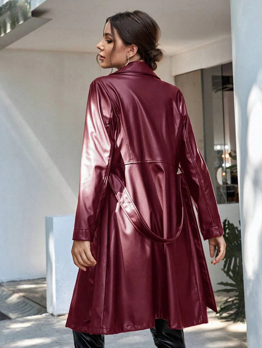x Carly Lawrence Chiquease Solid Color Belted Trench Coat, Fashionable For Commuting In Autumn