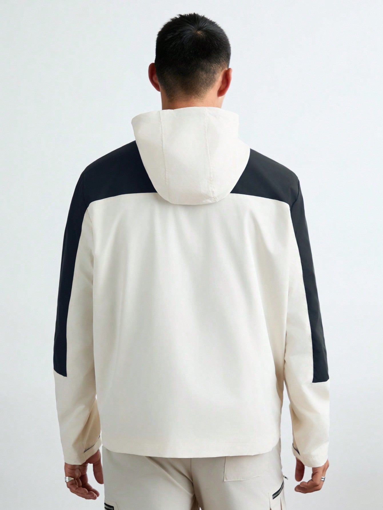 Manfinity VCAY Men's Casual Fashion Windbreaker Patchwork Loose Fit Long Sleeve Open Front Jacket