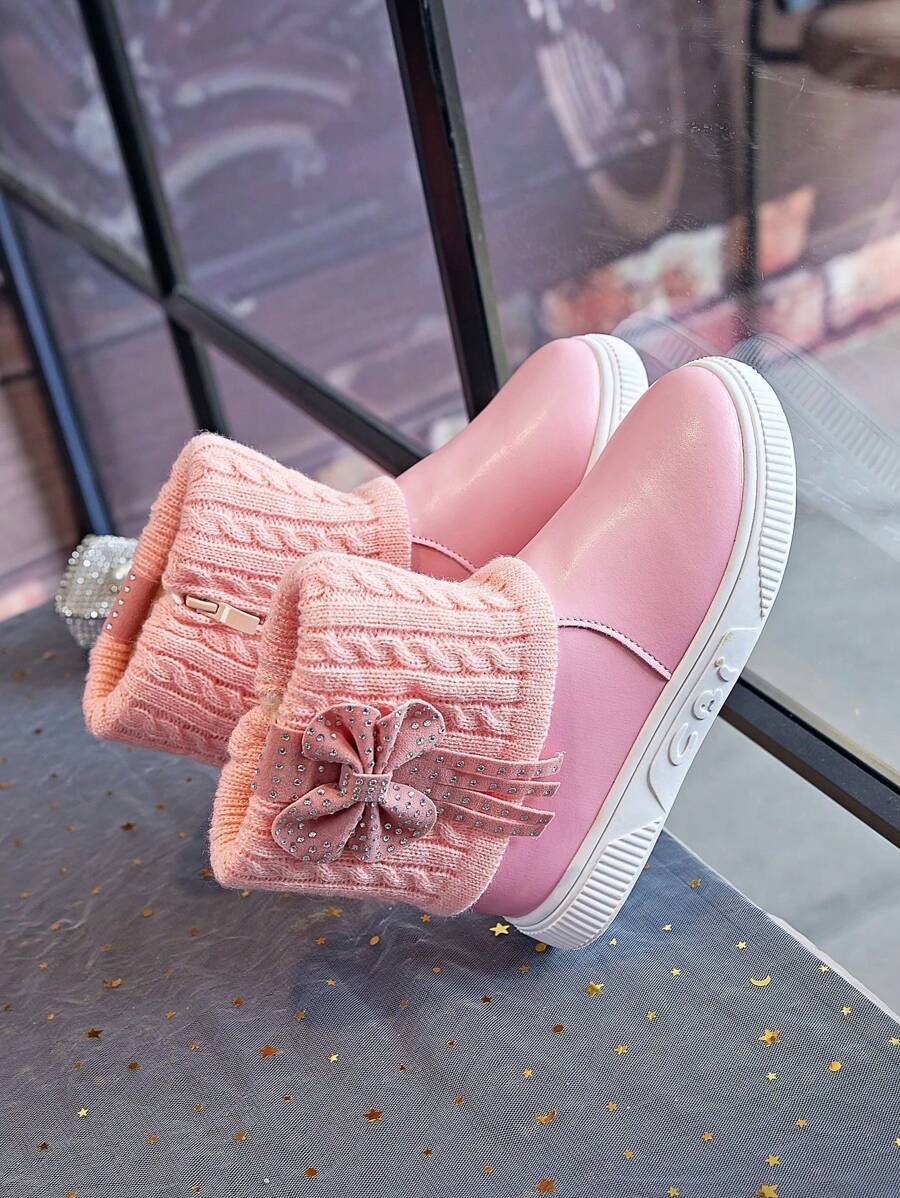 1 Pair Beige Girls Snow Boots, New Autumn Winter Toddler Warm Plush Lining Waterproof Non-Slip Princess Boots