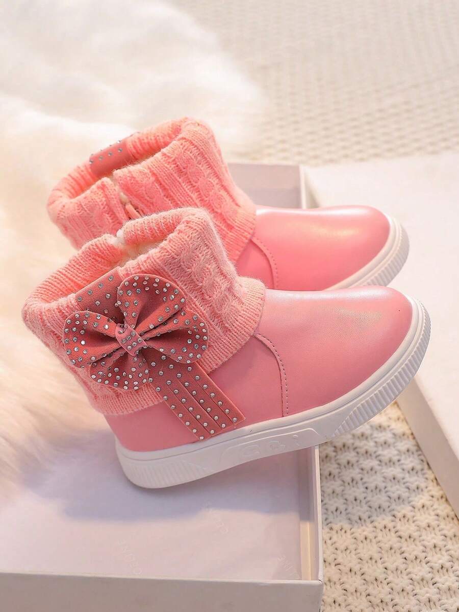 1 Pair Beige Girls Snow Boots, New Autumn Winter Toddler Warm Plush Lining Waterproof Non-Slip Princess Boots