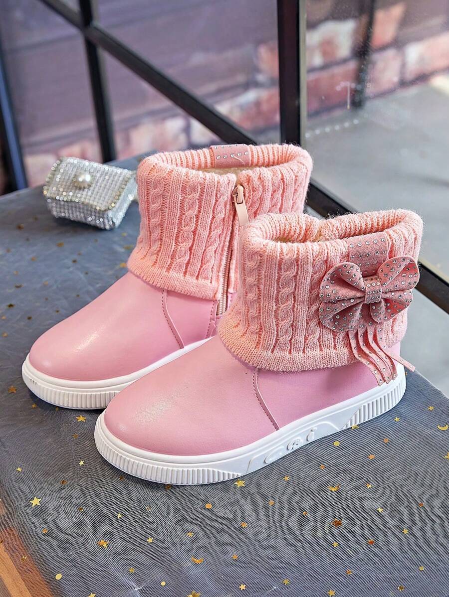 1 Pair Beige Girls Snow Boots, New Autumn Winter Toddler Warm Plush Lining Waterproof Non-Slip Princess Boots