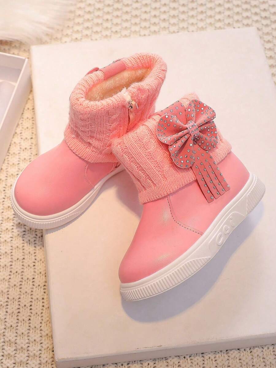 1 Pair Beige Girls Snow Boots, New Autumn Winter Toddler Warm Plush Lining Waterproof Non-Slip Princess Boots