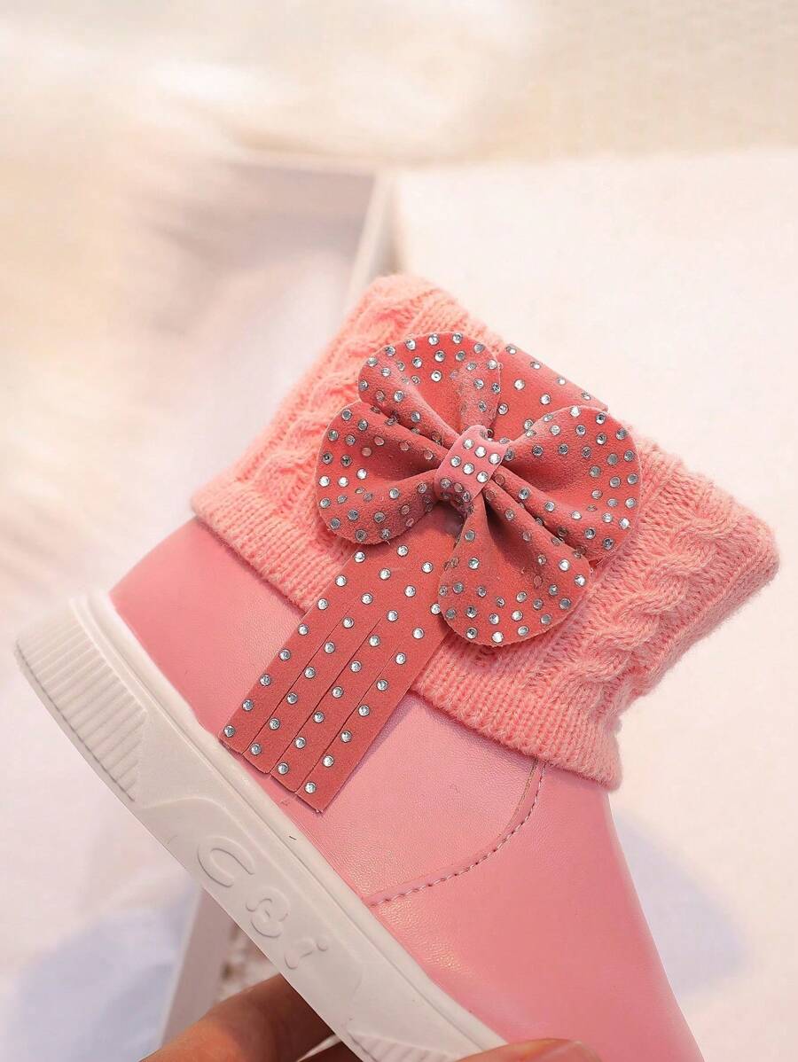 1 Pair Beige Girls Snow Boots, New Autumn Winter Toddler Warm Plush Lining Waterproof Non-Slip Princess Boots