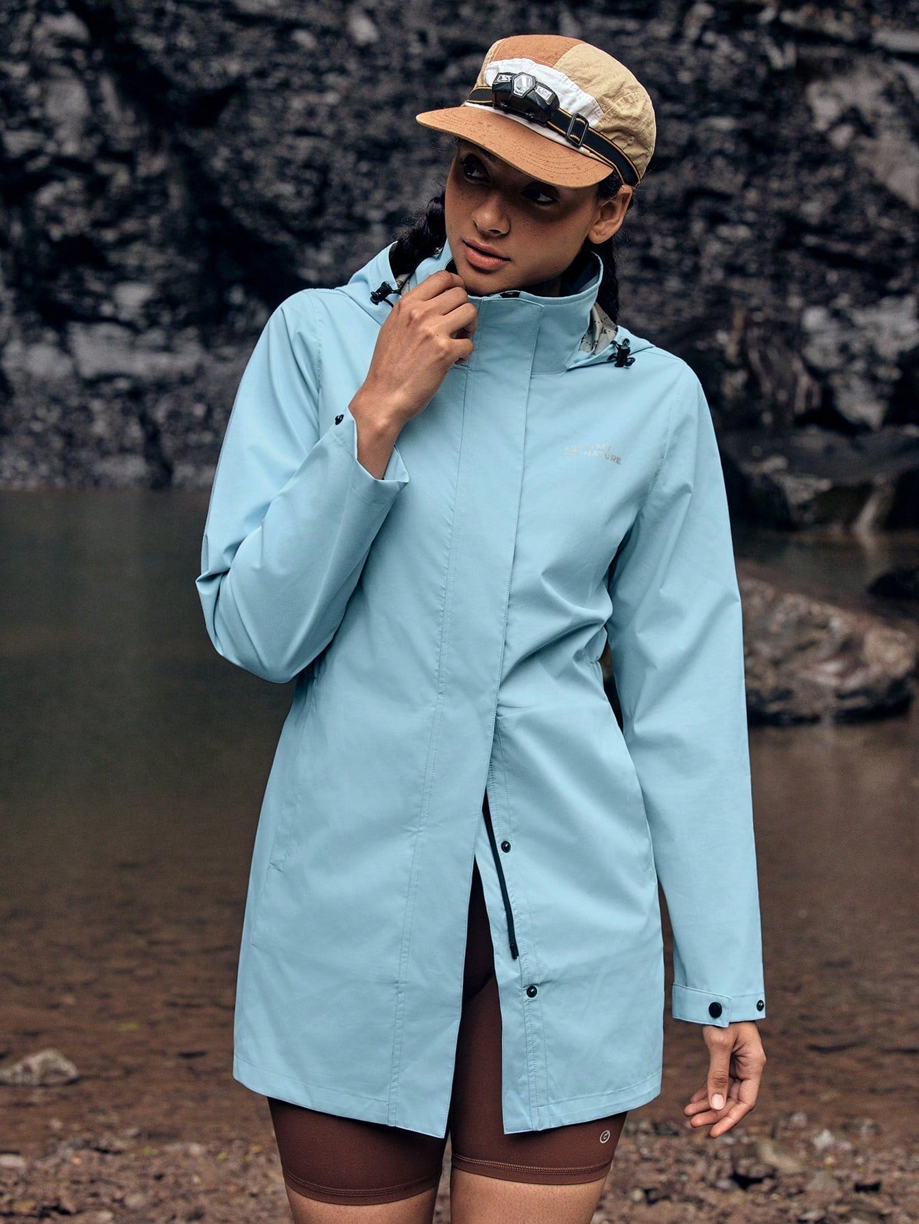 In My Nature Women's Hooded Long Sleeve Button Up Minimalist Casual Outdoor Raincoat