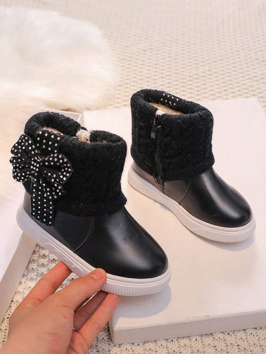 1 Pair Beige Girls Snow Boots, New Autumn Winter Toddler Warm Plush Lining Waterproof Non-Slip Princess Boots