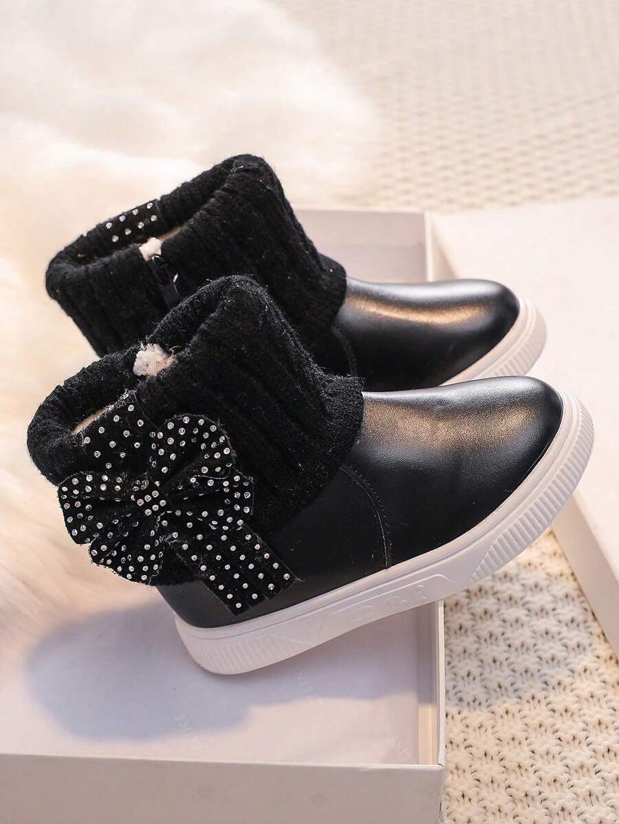 1 Pair Beige Girls Snow Boots, New Autumn Winter Toddler Warm Plush Lining Waterproof Non-Slip Princess Boots