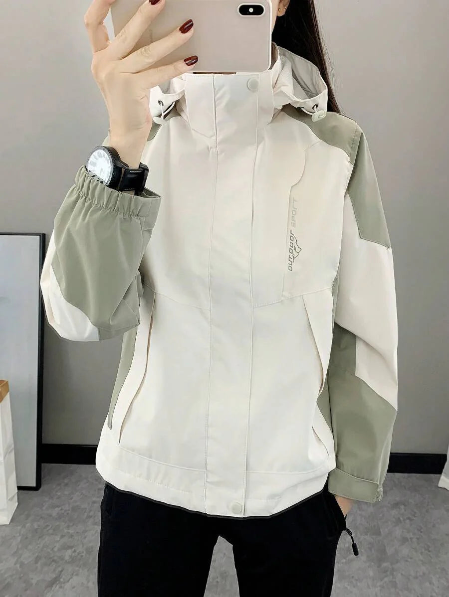 Women Color Block Spring And Autumn Windbreaker, Sports Outdoor Windproof Waterproof Running Lightweight Breathable Mountaineering Jacket With Long Sleeves
