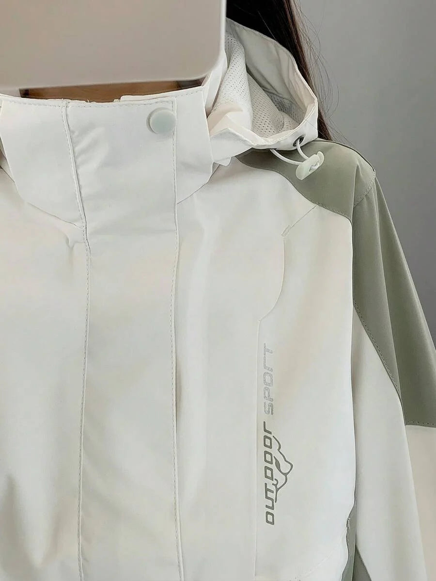 Women Color Block Spring And Autumn Windbreaker, Sports Outdoor Windproof Waterproof Running Lightweight Breathable Mountaineering Jacket With Long Sleeves