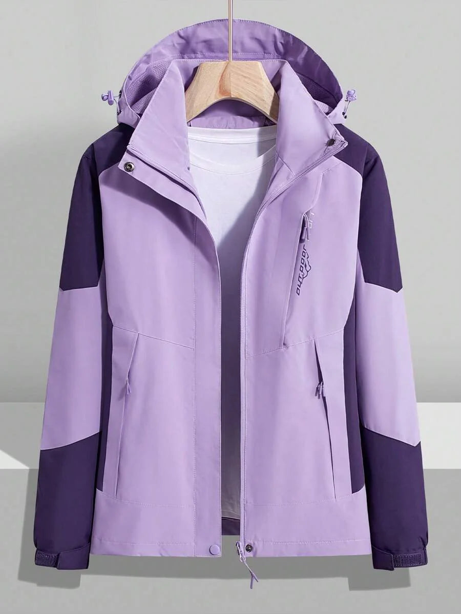 Women Color Block Spring And Autumn Windbreaker, Sports Outdoor Windproof Waterproof Running Lightweight Breathable Mountaineering Jacket With Long Sleeves