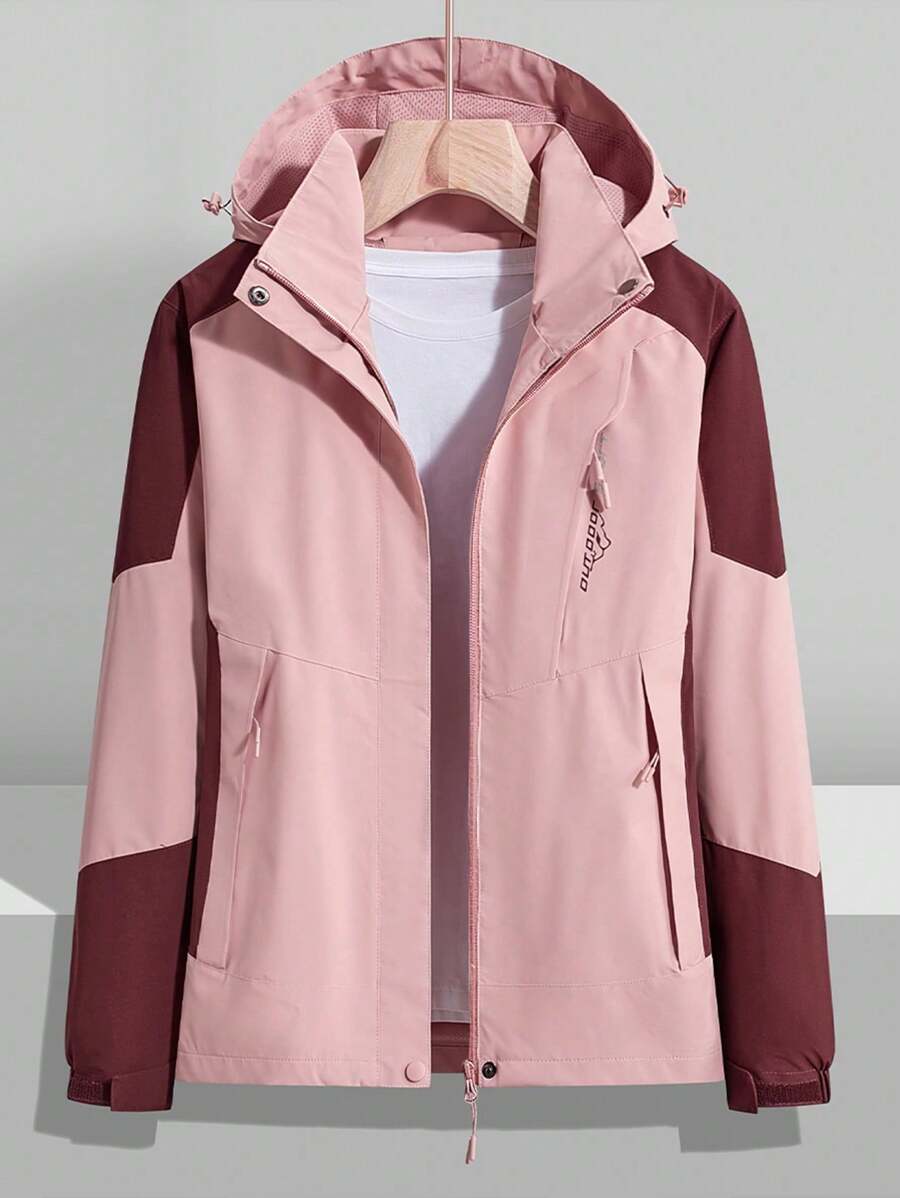 Women Color Block Spring And Autumn Windbreaker, Sports Outdoor Windproof Waterproof Running Lightweight Breathable Mountaineering Jacket With Long Sleeves