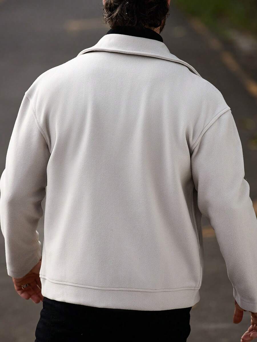 Manfinity Homme Men's Front Zipper Long Sleeve Minimalist Jacket, Casual Daily Wear