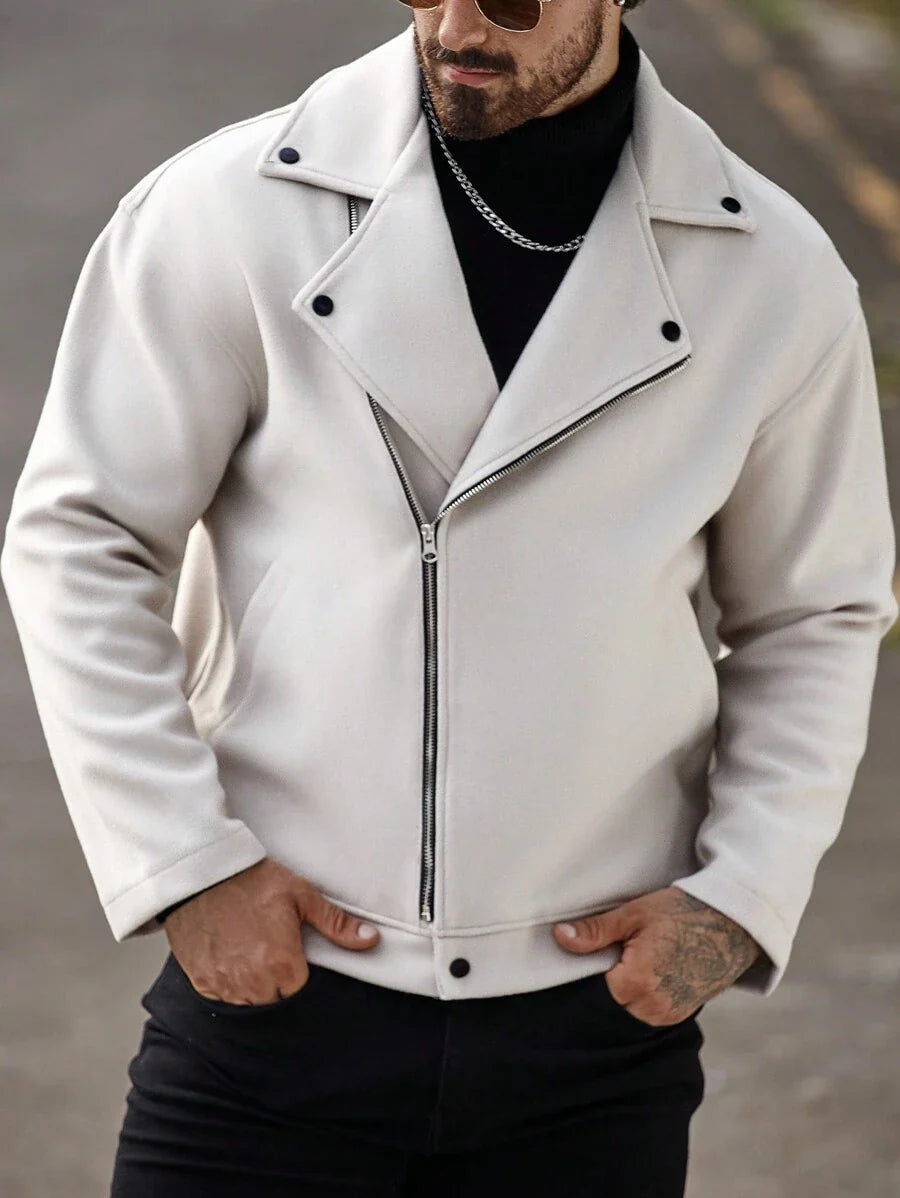 Manfinity Homme Men's Front Zipper Long Sleeve Minimalist Jacket, Casual Daily Wear