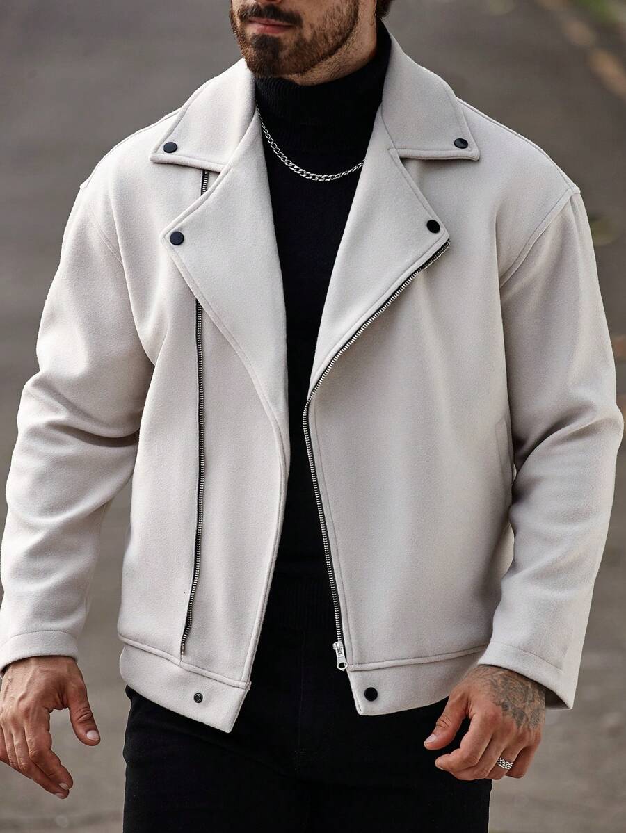 Manfinity Homme Men's Front Zipper Long Sleeve Minimalist Jacket, Casual Daily Wear
