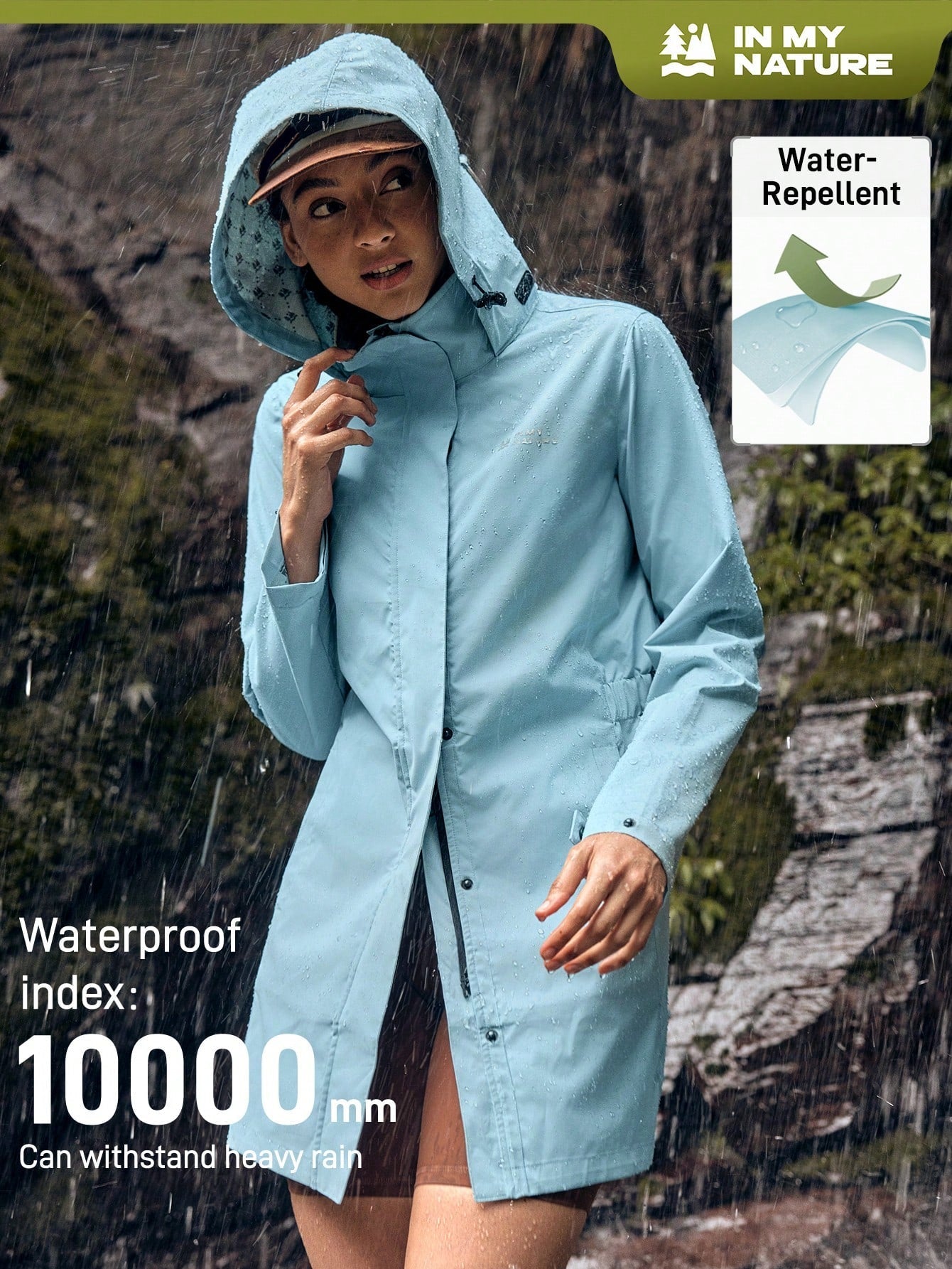 In My Nature Women's Hooded Long Sleeve Button Up Minimalist Casual Outdoor Raincoat