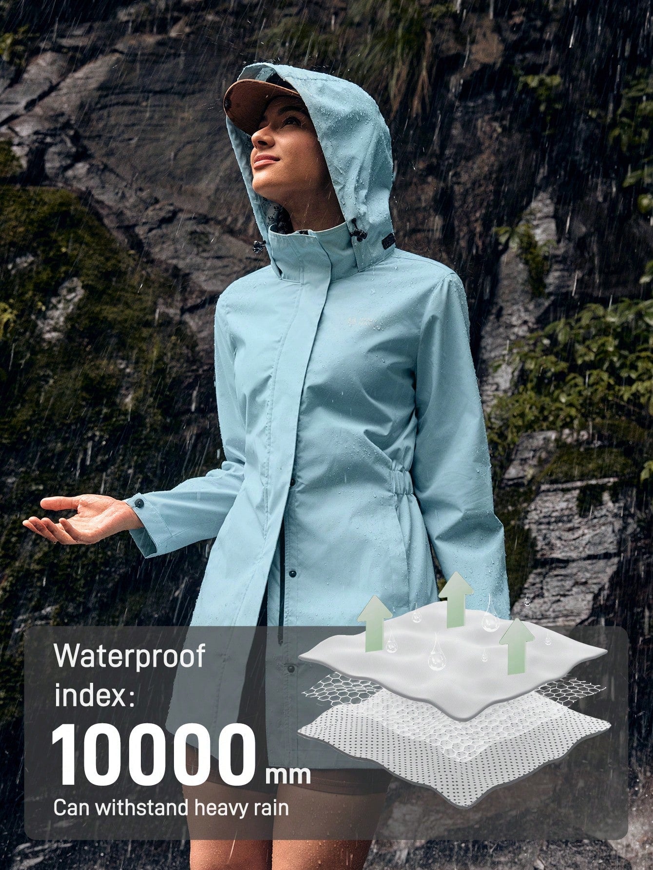 In My Nature Women's Hooded Long Sleeve Button Up Minimalist Casual Outdoor Raincoat