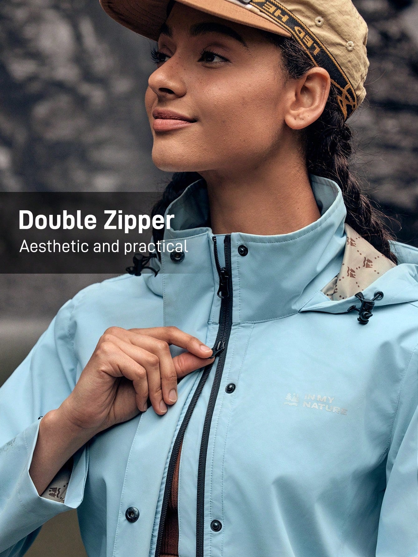 In My Nature Women's Hooded Long Sleeve Button Up Minimalist Casual Outdoor Raincoat