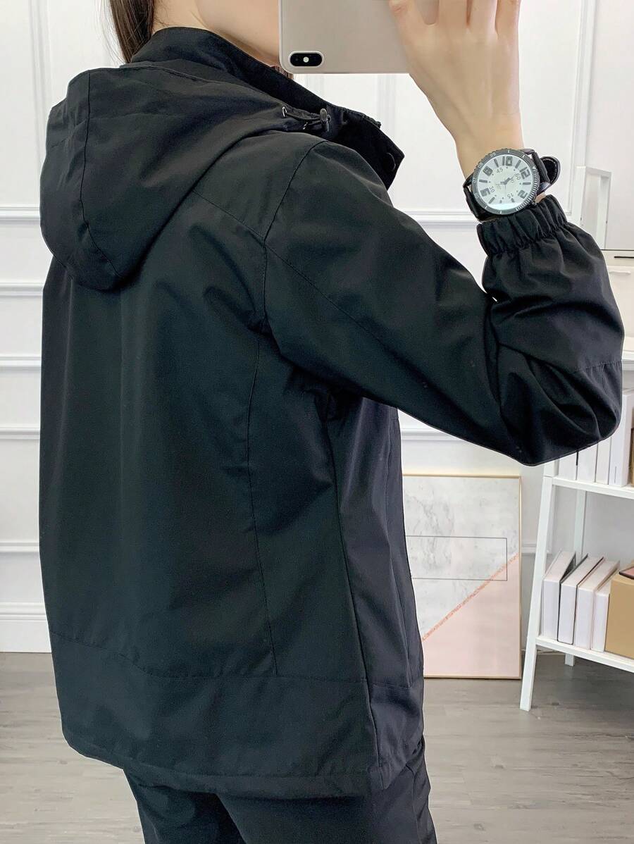 1pc Women Contrast Color Patchwork Windbreaker Jacket, Lightweight Outdoor Sports Running Hiking Coat, Spring/Autumn