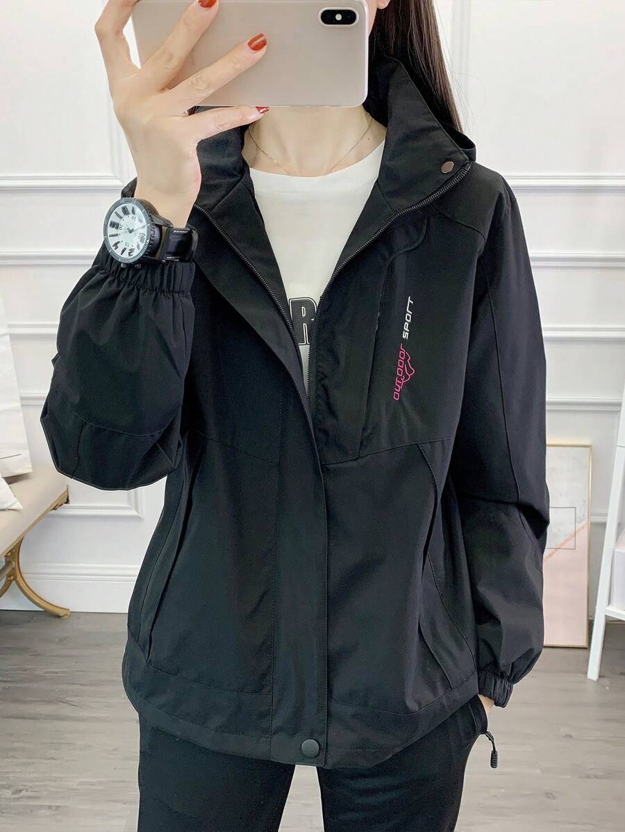 1pc Women Contrast Color Patchwork Windbreaker Jacket, Lightweight Outdoor Sports Running Hiking Coat, Spring/Autumn