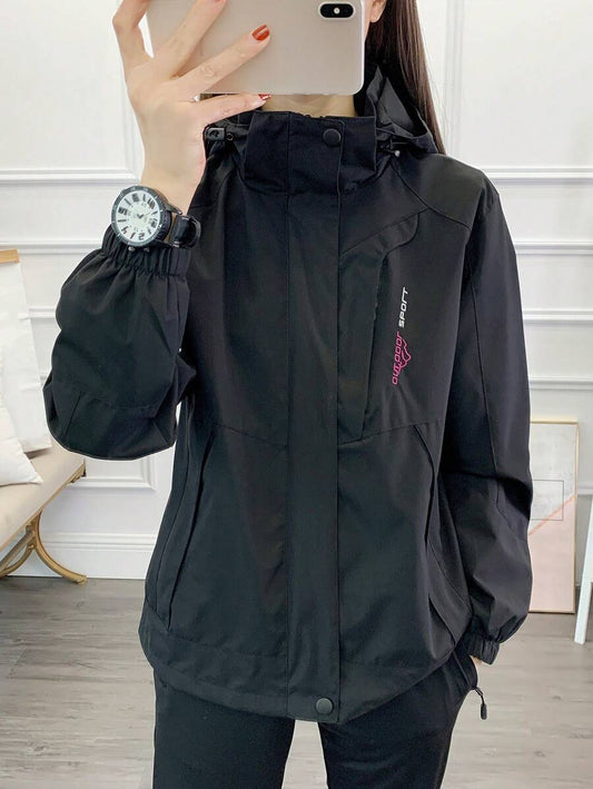 1pc Women Contrast Color Patchwork Windbreaker Jacket, Lightweight Outdoor Sports Running Hiking Coat, Spring/Autumn