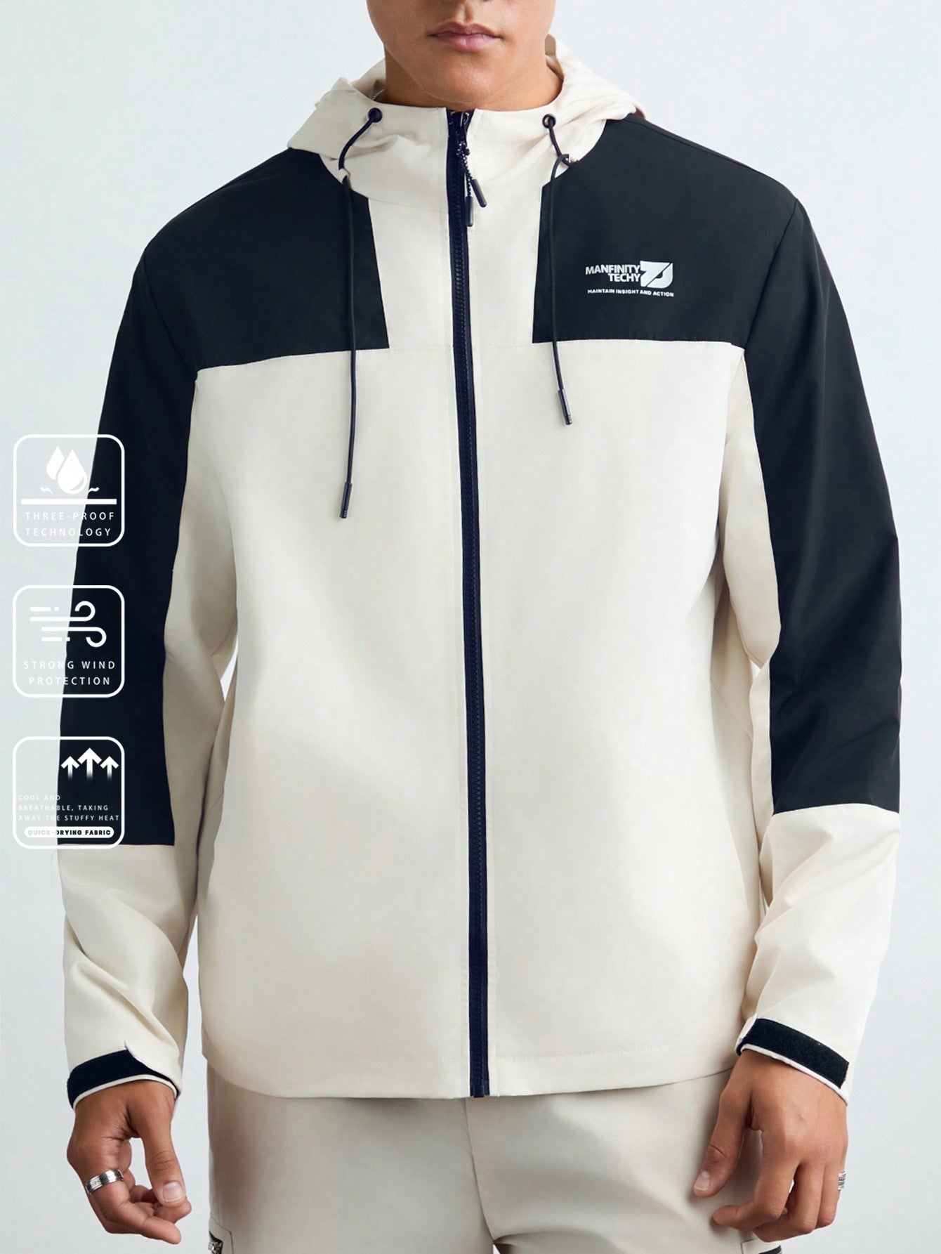 Manfinity VCAY Men's Casual Fashion Windbreaker Patchwork Loose Fit Long Sleeve Open Front Jacket