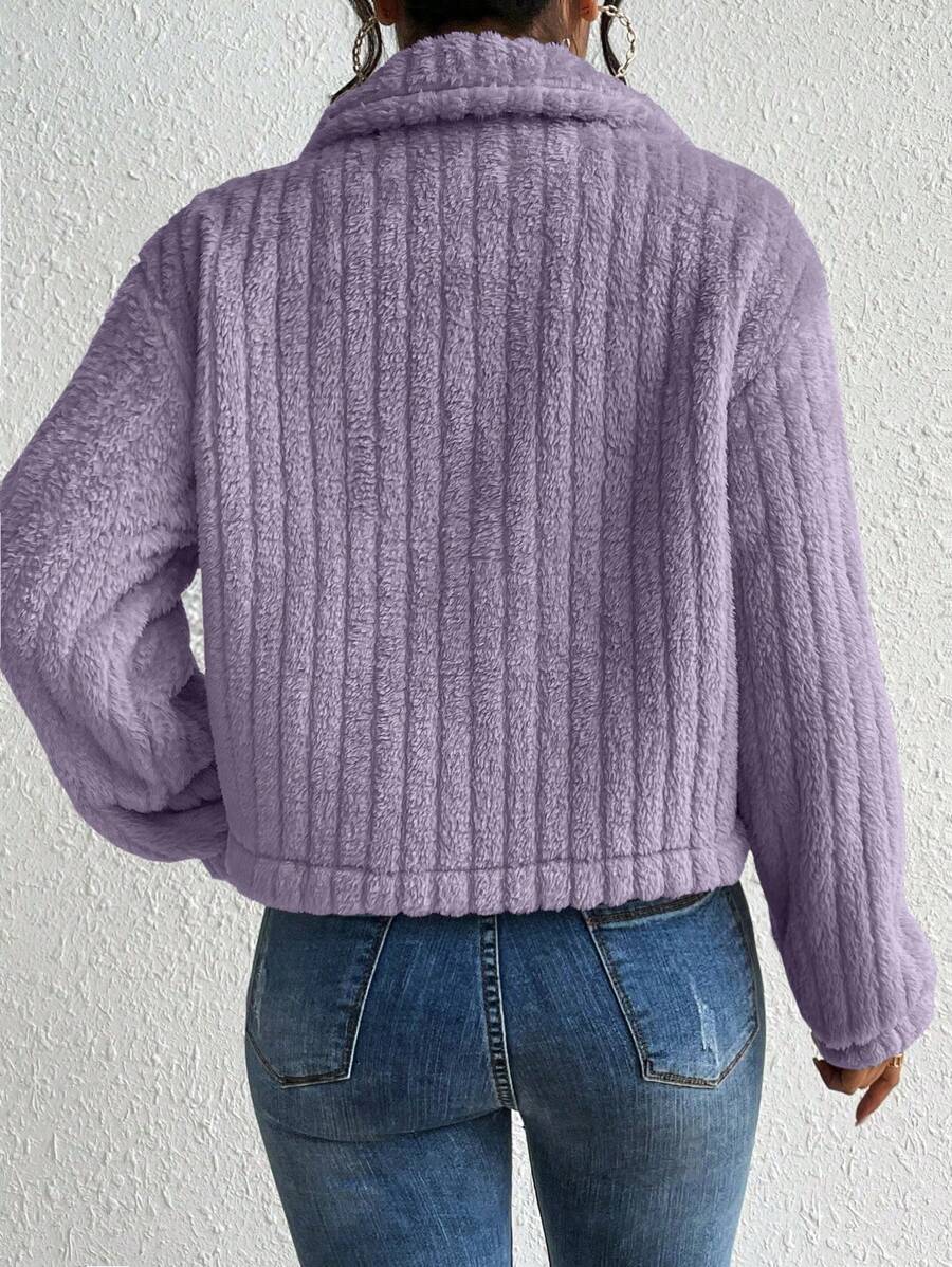 EMERY ROSE Flap Detail Fluffy Jacket Fall Winter Cloth For Women