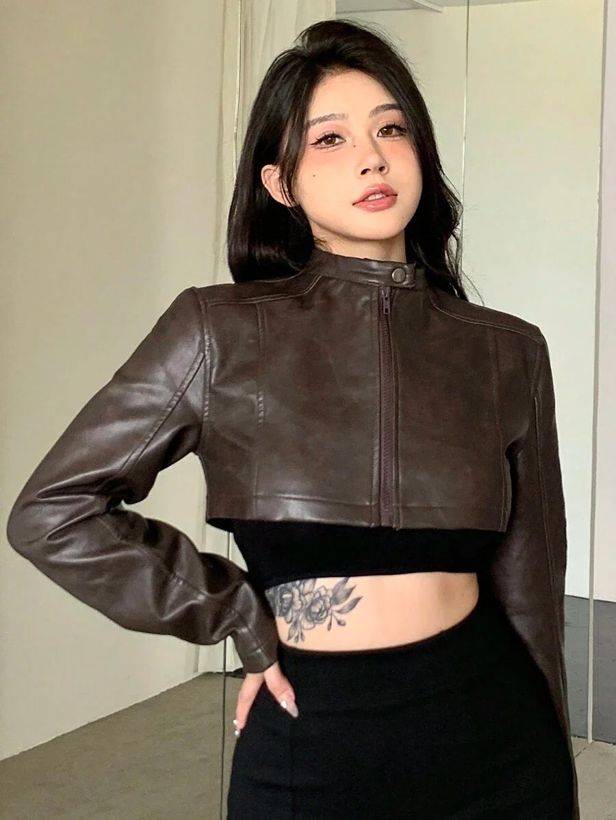 DAZY Women's Casual Loose Suede Faux Leather Jacket, Short Style, Fashion Street Wear, Autumn/Winter