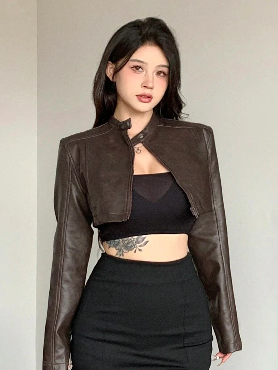 DAZY Women's Casual Loose Suede Faux Leather Jacket, Short Style, Fashion Street Wear, Autumn/Winter