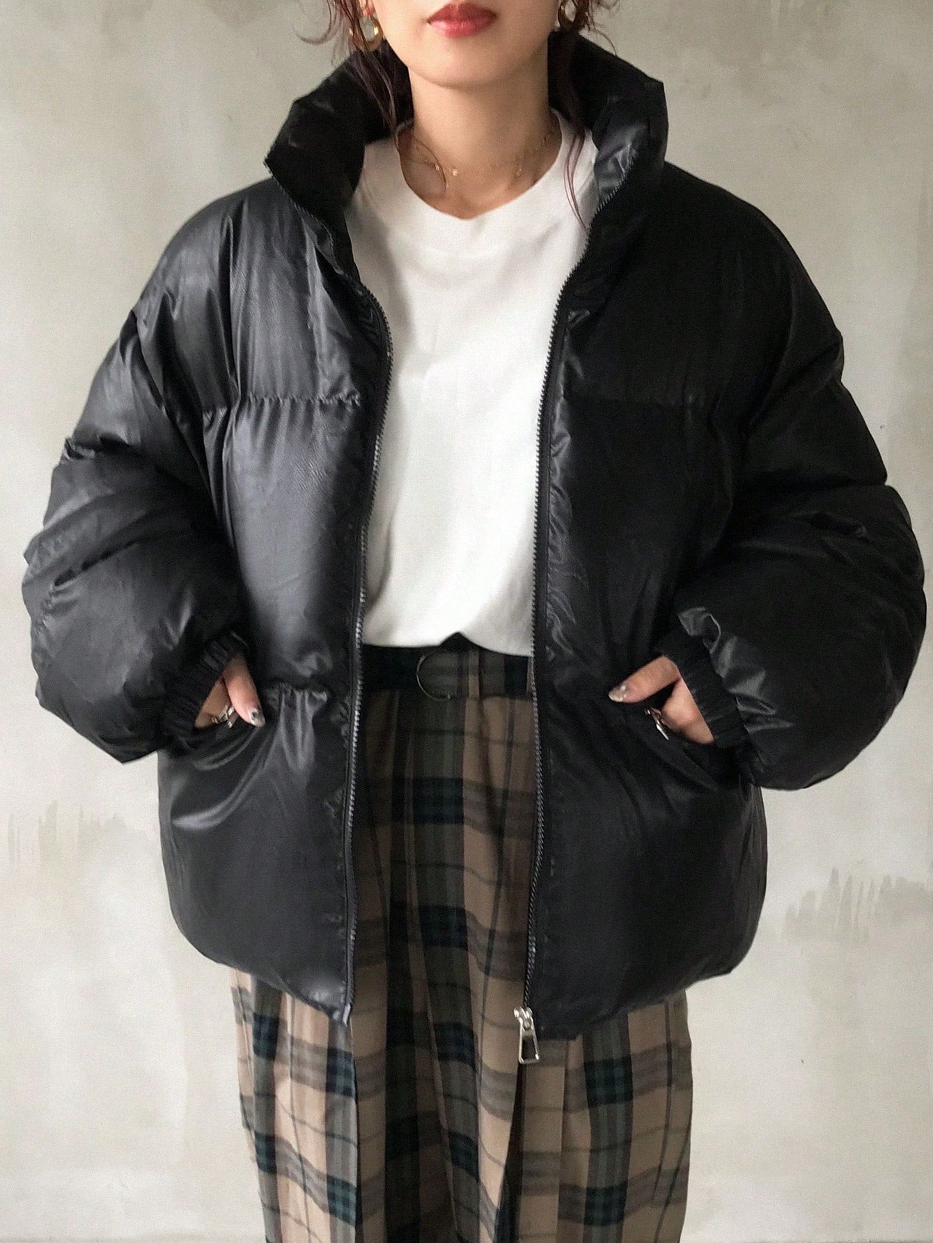 FRIFUL Stand Collar Loose Warm PU Plain Padded Coat For Women Jacket Winter
