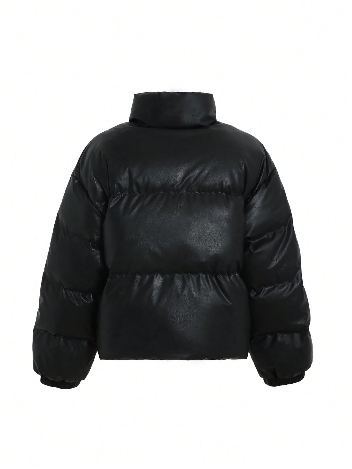 FRIFUL Stand Collar Loose Warm PU Plain Padded Coat For Women Jacket Winter