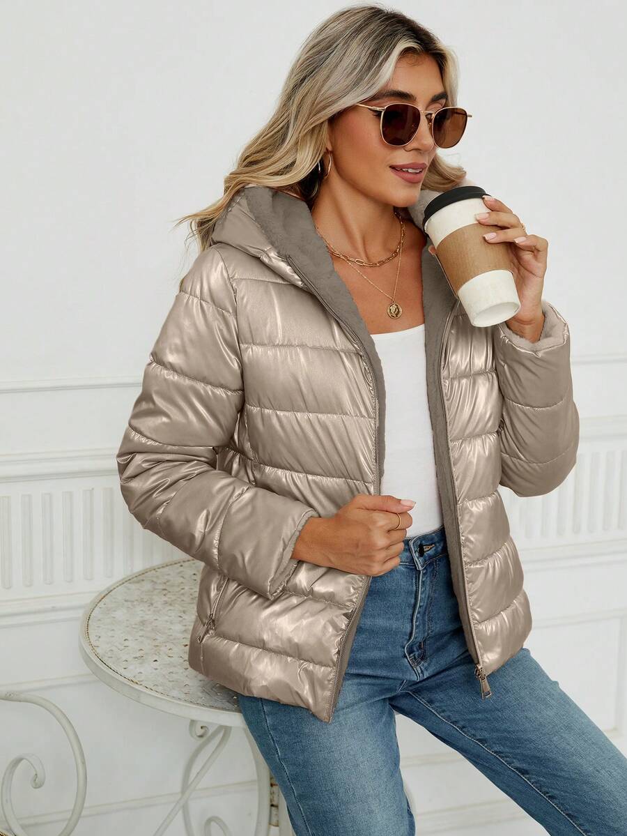 Giolshon Women's Casual Coat With A Hat And Down Jacket, Comfortable For Commuting And Daily Wear, Suitable For Both Autumn And Winter
