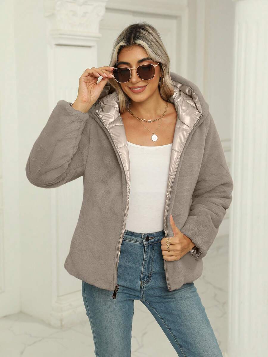 Giolshon Women's Casual Coat With A Hat And Down Jacket, Comfortable For Commuting And Daily Wear, Suitable For Both Autumn And Winter