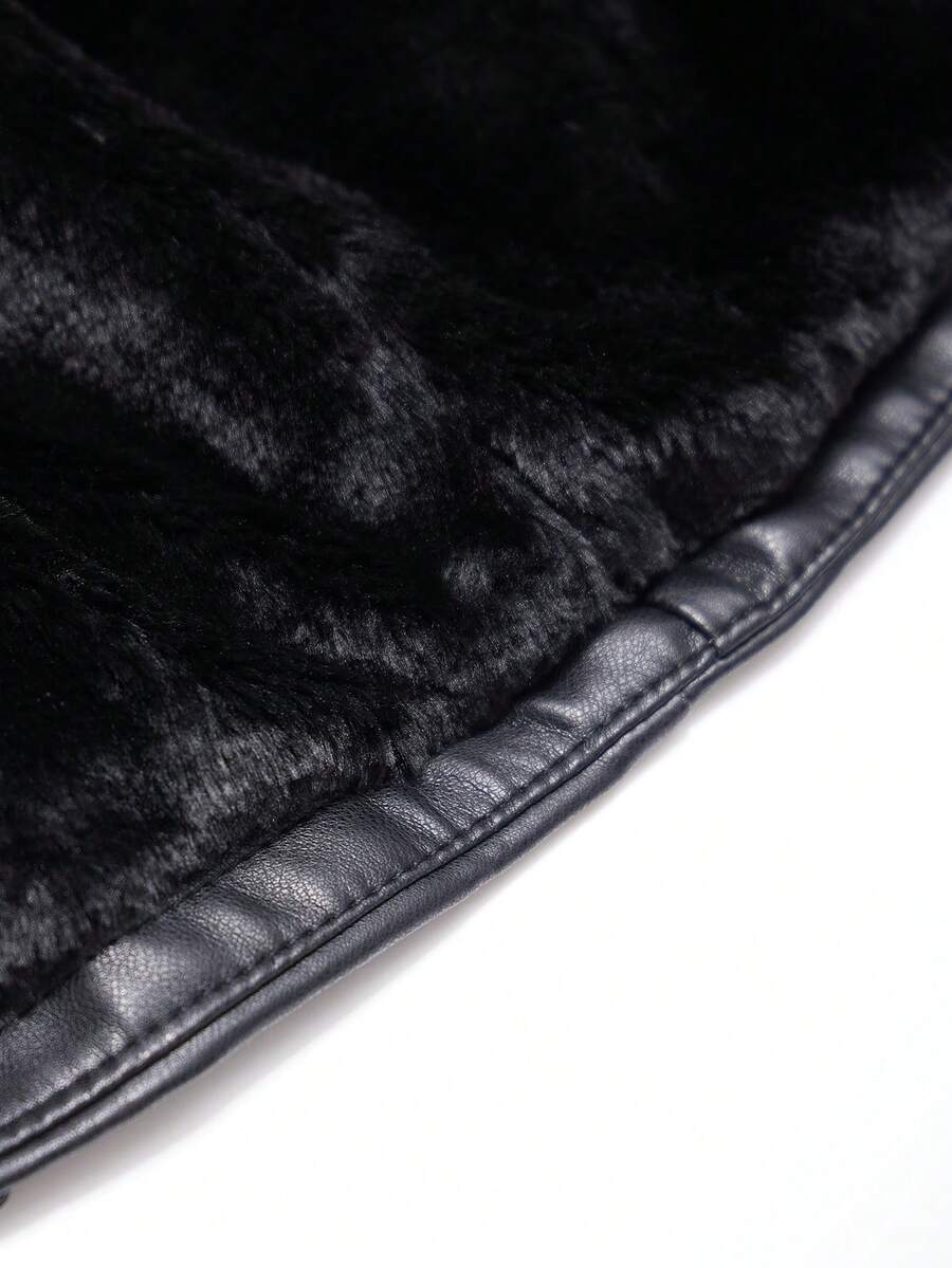 Giolshon Women's PU Jacket With Faux Fur And Belt - Perfect For Fall And Winter, And Stylish With Waist Tie For Casual Or Work Commute