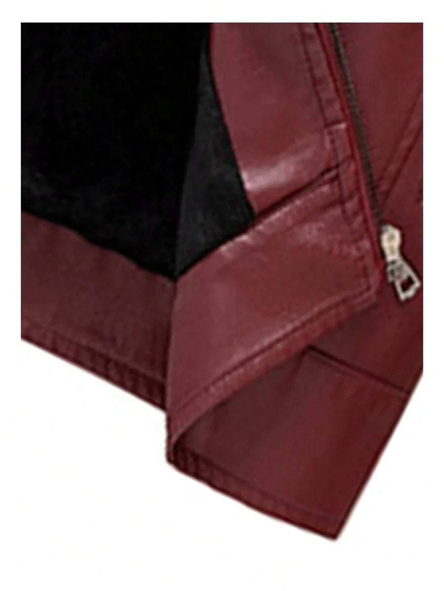 Men's Front Zipper Long Sleeve Minimalist Leather Jacket, Fashion, For Fall Winter