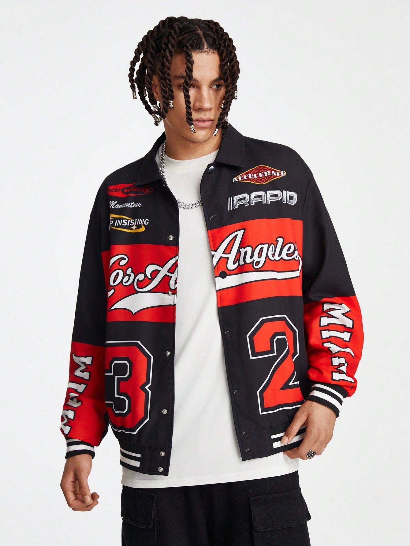 Manfinity VCAY Men's Digital Print Front Button Casual Streetwear Long Sleeve Jacket, For Fall Winter
